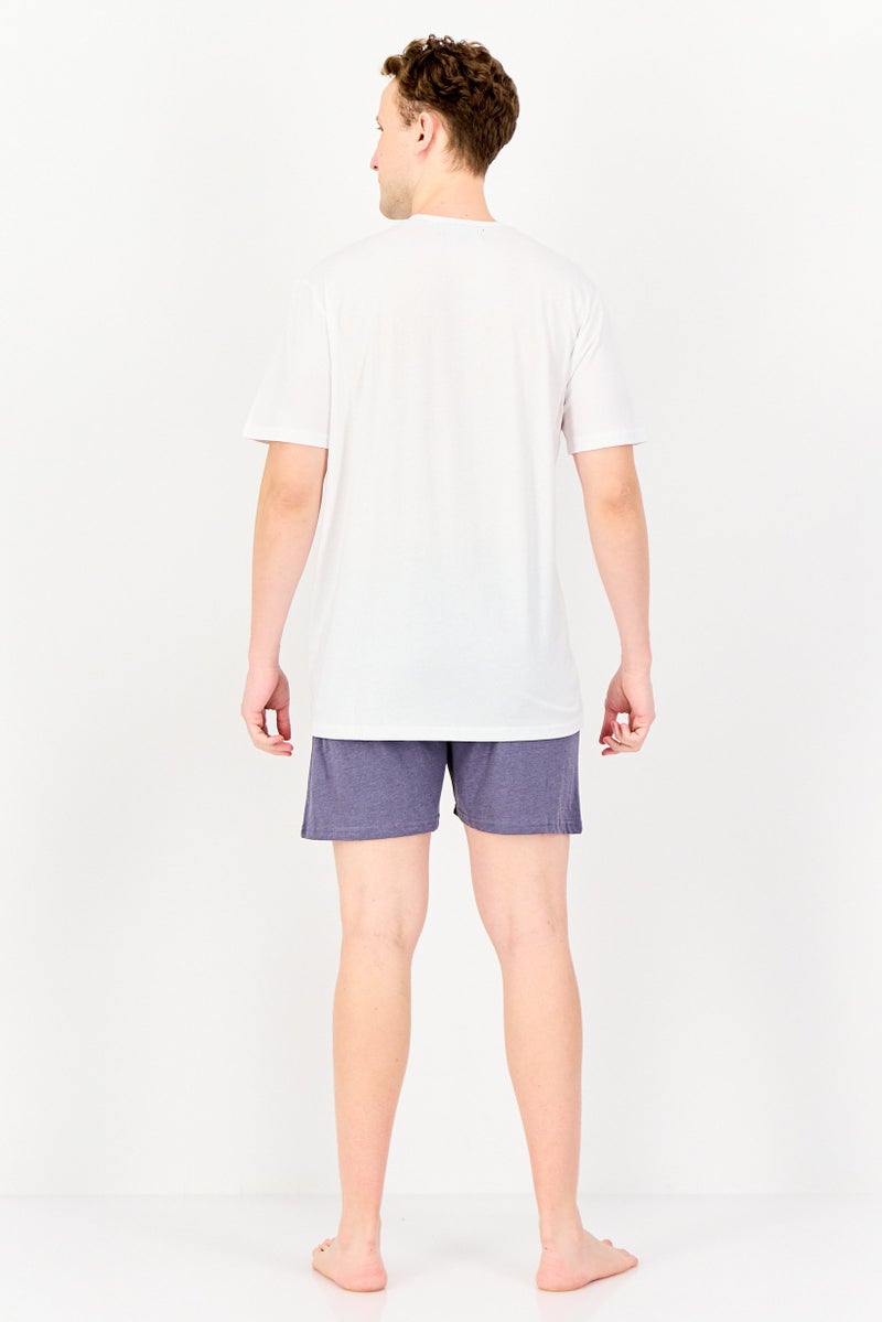 Sergio Tacchini Men 2 Piece Graphic Printed  Pyjama Set, White/Pastel Purple - Image 4