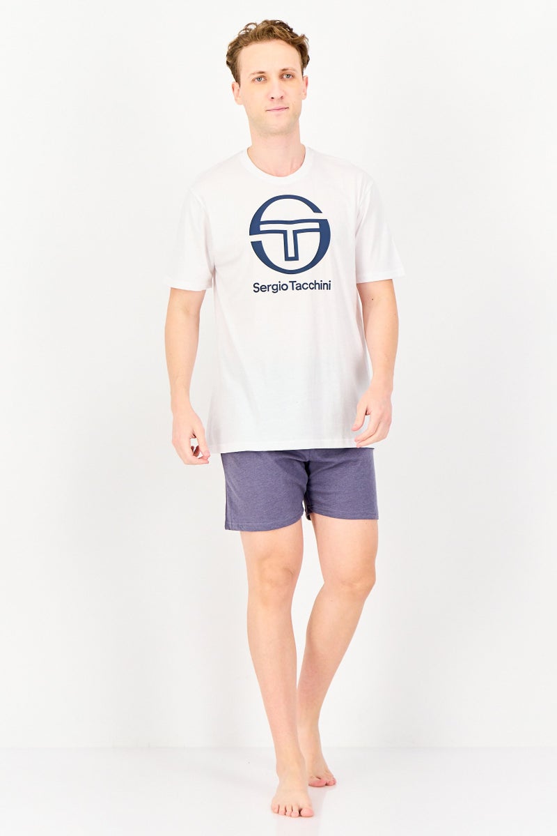 Sergio Tacchini Men 2 Piece Graphic Printed  Pyjama Set, White/Pastel Purple - Image 1