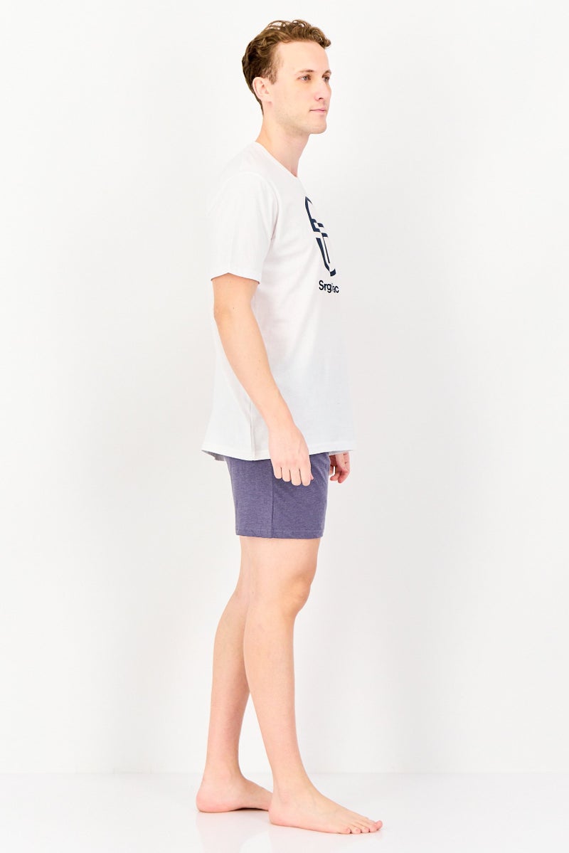 Sergio Tacchini Men 2 Piece Graphic Printed  Pyjama Set, White/Pastel Purple - Image 3