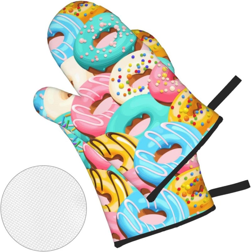 Echoserein Cute Donut Doughnut Oven Mitts and Pot Holders Set of 4 Oven Mittens and Potholders Heat Resistant Gloves for Kitchen Cooking Baking Grilling BBQ - Image 3