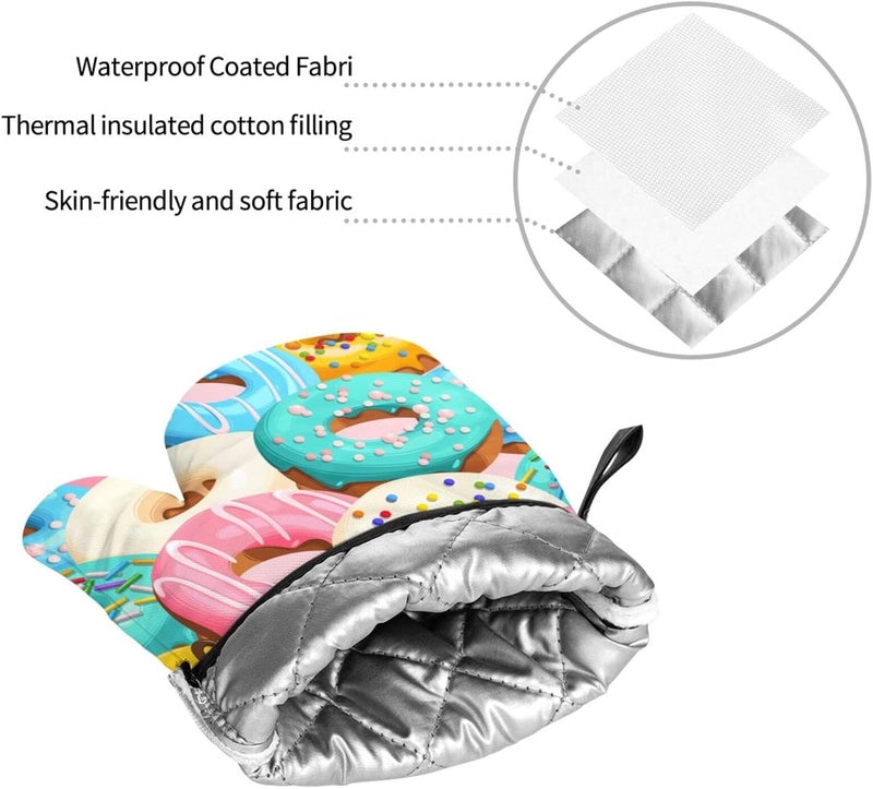 Echoserein Cute Donut Doughnut Oven Mitts and Pot Holders Set of 4 Oven Mittens and Potholders Heat Resistant Gloves for Kitchen Cooking Baking Grilling BBQ - Image 4