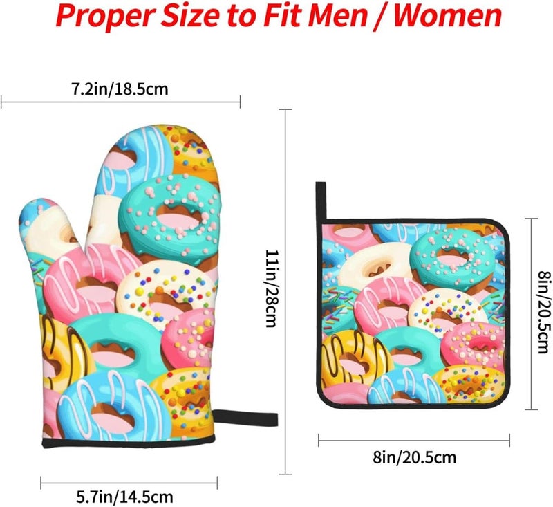 Echoserein Cute Donut Doughnut Oven Mitts and Pot Holders Set of 4 Oven Mittens and Potholders Heat Resistant Gloves for Kitchen Cooking Baking Grilling BBQ - Image 2