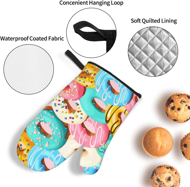 Echoserein Cute Donut Doughnut Oven Mitts and Pot Holders Set of 4 Oven Mittens and Potholders Heat Resistant Gloves for Kitchen Cooking Baking Grilling BBQ - Image 5