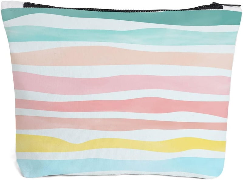 Fokongna Women gifts aloha bag, Rainbow Travel Makeup Bag, Summer Rainbow Wave Shaped best friend colleague daughter Girls gift