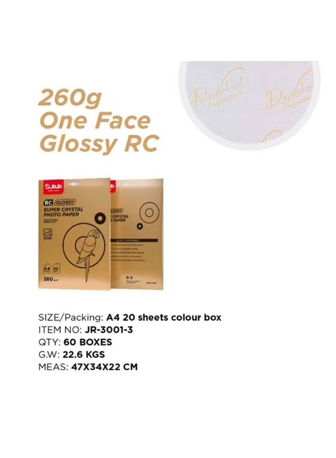 JOJO A4 Glossy Resin-Coated Photo Paper for Inkjet Printers - 260gsm, Waterproof, Super Crystal Glossy, 20 Sheets - Image 5
