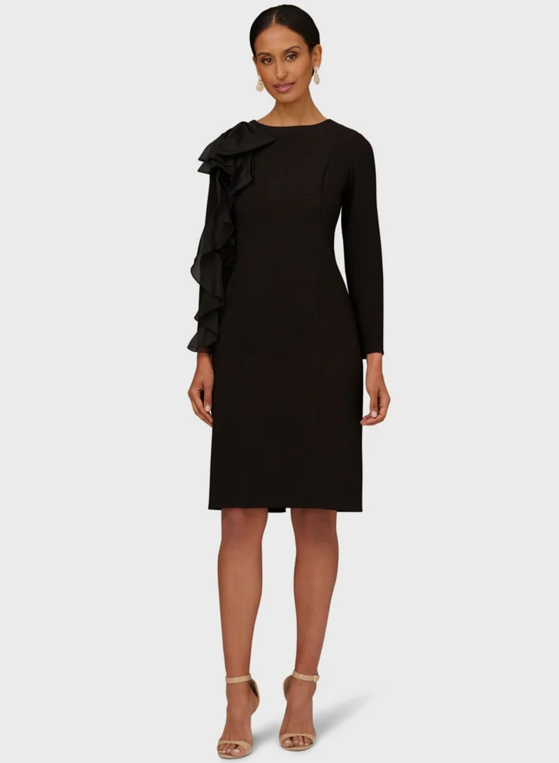 AIDAN MATTOX Ruffle Shoulder Sheath Dress