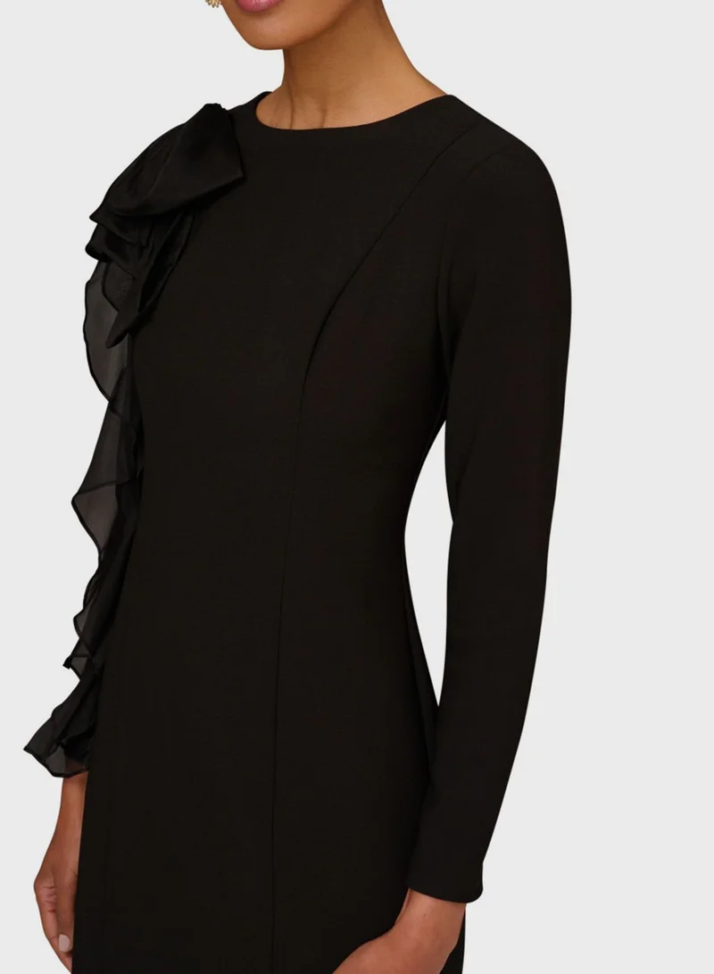 AIDAN MATTOX Ruffle Shoulder Sheath Dress