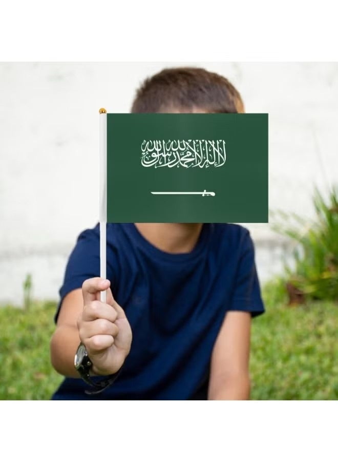 إيليلي 25 علمًا سعوديًا محمولًا باليد، علم سعودي صغير الحجم، علم عصا، لوازم تزيين الحفلات للمسيرات، كأس العالم، فعاليات المهرجانات، المهرجانات الدولية - Image 3