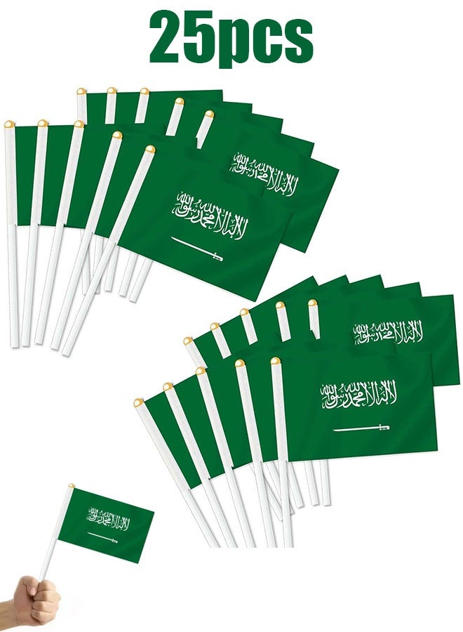 إيليلي 25 علمًا سعوديًا محمولًا باليد، علم سعودي صغير الحجم، علم عصا، لوازم تزيين الحفلات للمسيرات، كأس العالم، فعاليات المهرجانات، المهرجانات الدولية - Image 1