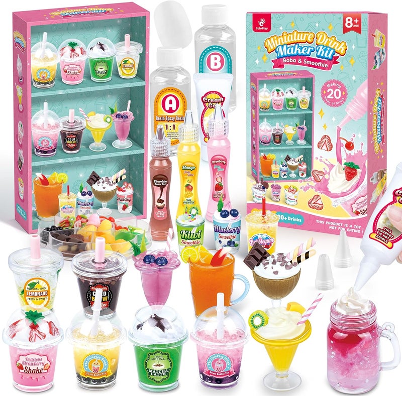 ColoPlay 20 PCS Miniature Drink Marker Kit, Miniature Food Toys, Kitchen Pretend Food DIY Crafts Kits for Kids Ages 8-12, Girls Gift for Christmas, Birthday, Collectors, Resin Play, NOT Edible - Image 1