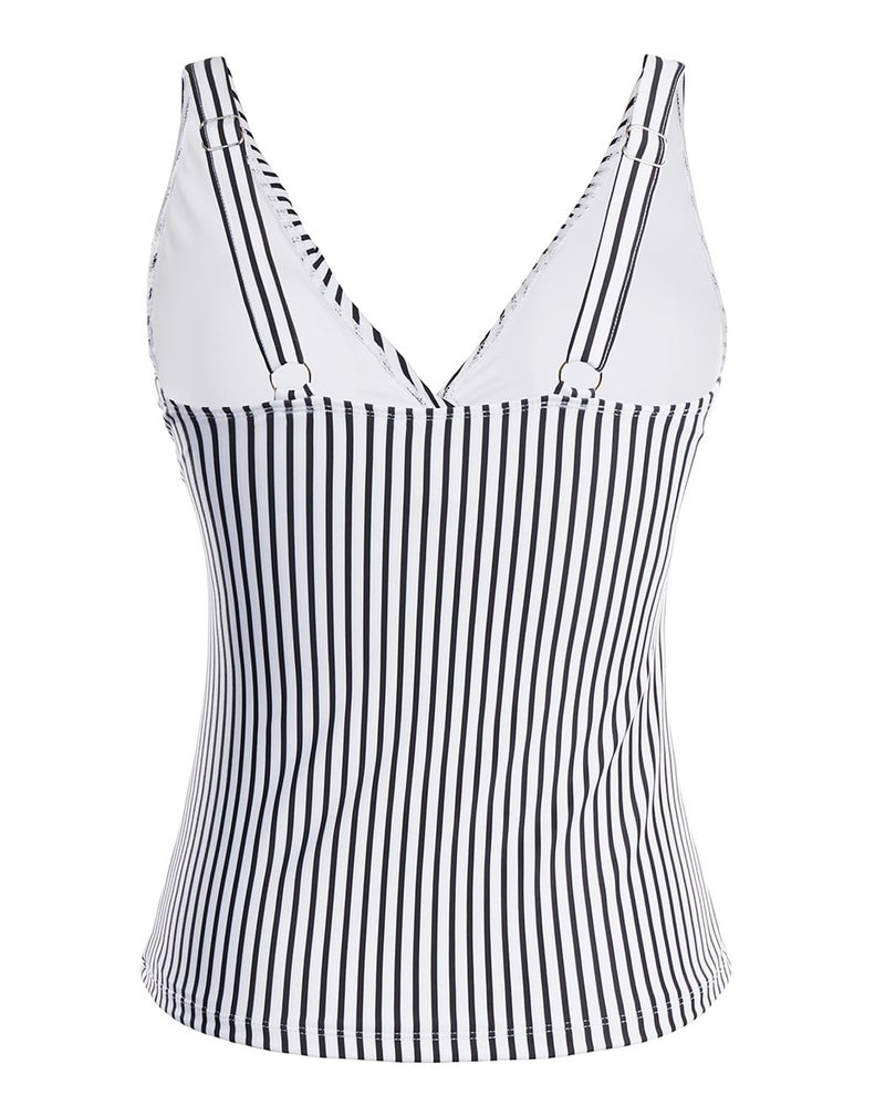 Yonique Women's Tankini Top Only Tummy Control Bathing Suit Top Ruffle Swimsuit Top V Neck Swim Tank Top No Bottom Black and White Striped XL - Image 4