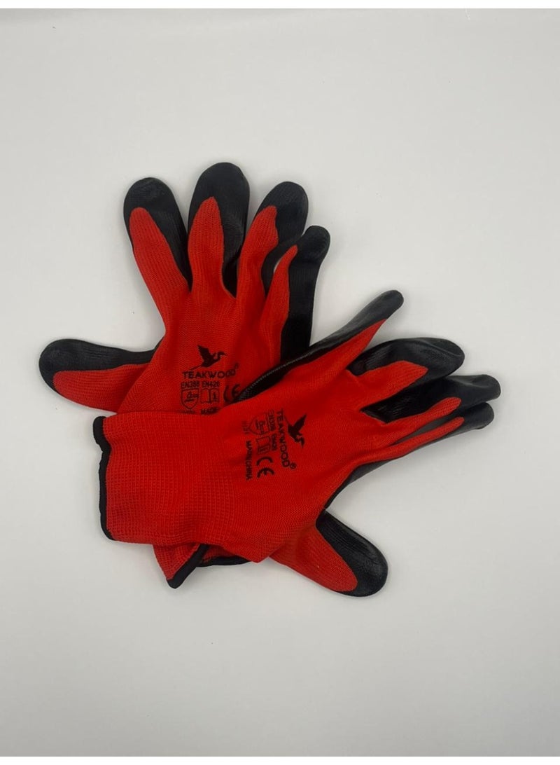 TEAKWOOD Nitrile Coated Industrial Safety Gloves – 1 Pair (Red & Black) - Image 2