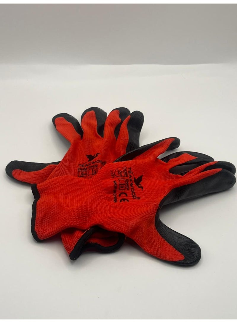 TEAKWOOD Nitrile Coated Industrial Safety Gloves – 1 Pair (Red & Black) - Image 1