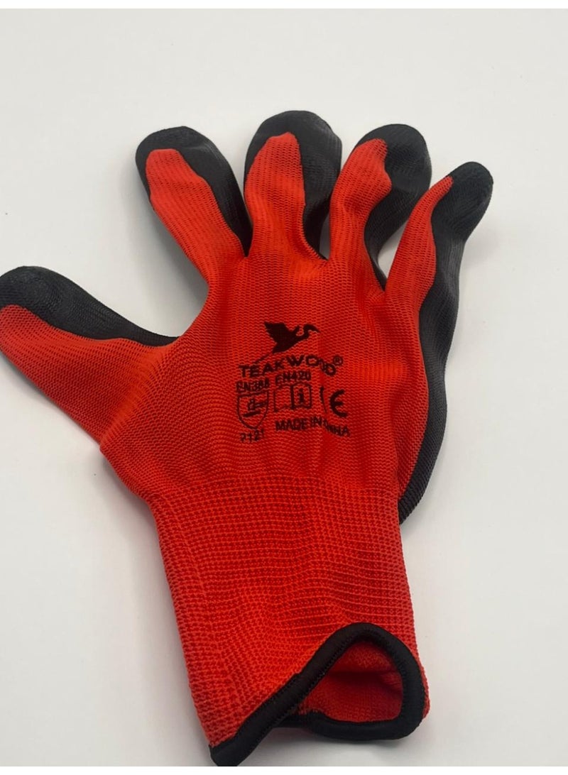 TEAKWOOD Nitrile Coated Industrial Safety Gloves – 1 Pair (Red & Black) - Image 3