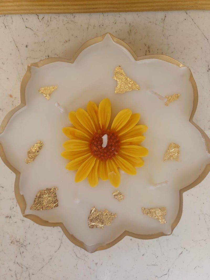 Opal Hues Opal Hues Yellow Daisy Lotus Urli Candle Golden Urli Weight 200 Grams 5 Wicks Candle 12 Amazing Fragrance Options 100 Soy Wax Clean Burn Musk Amber 
