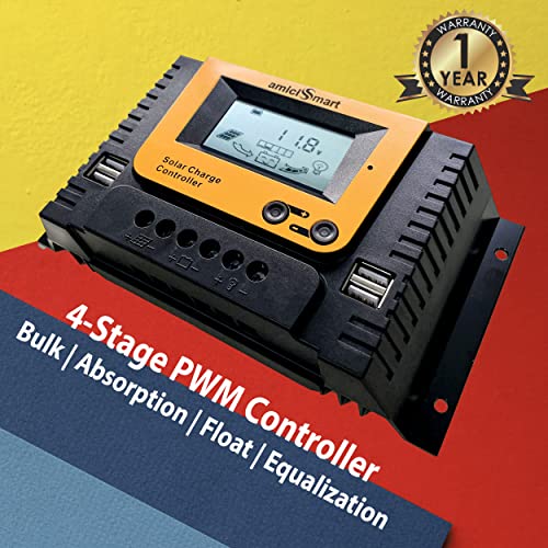 amiciSmart Solar Charge Controller, 4-Stage Intelligent Lithium Battery Regulator for Solar Panel with LCD Display USB Port 12V/24V/36V/48V, 3.12kW (60A) - Image 2