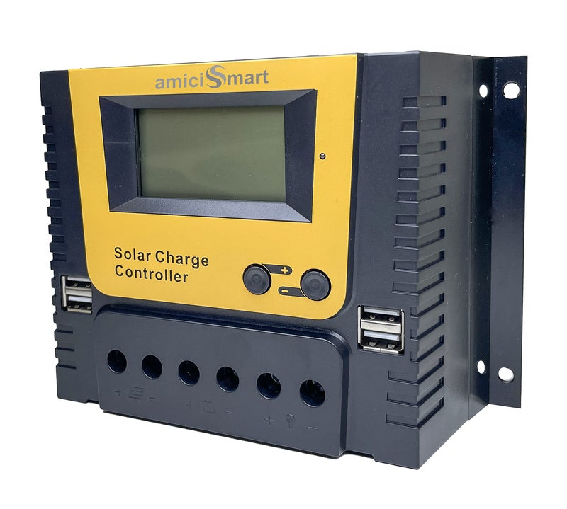 amiciSmart Solar Charge Controller, 4-Stage Intelligent Lithium Battery Regulator for Solar Panel with LCD Display USB Port 12V/24V/36V/48V, 3.12kW (60A) - Image 1