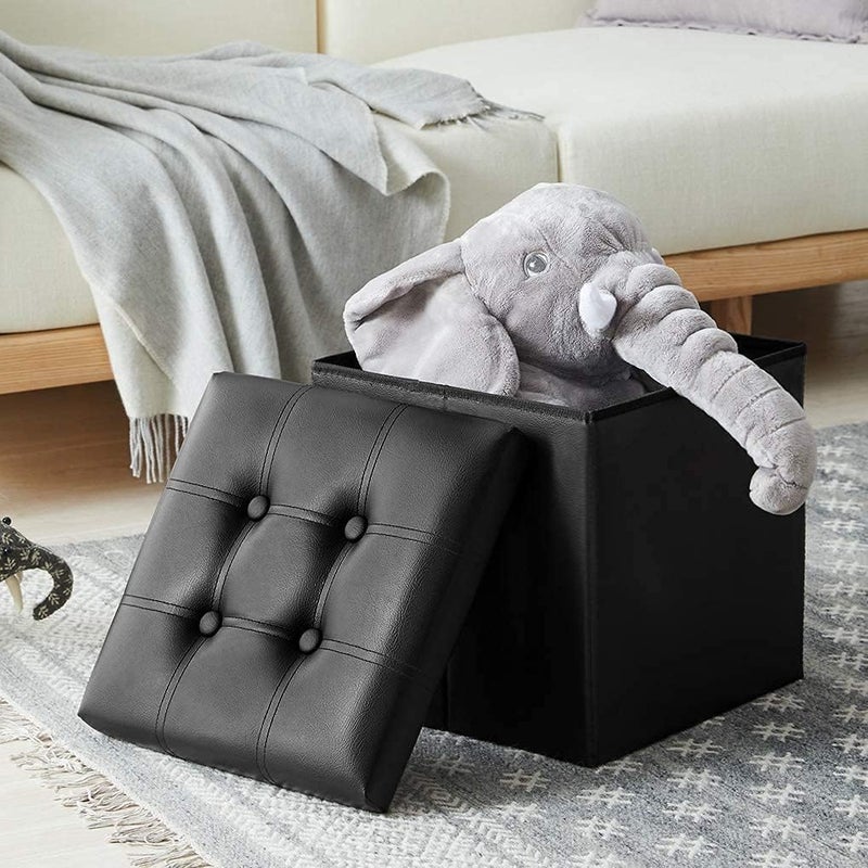 TMOHRA Storage Stool,Foldable Storage Ottoman Box Footrest Step Stool,Padded Seat for Dorm Living Room,Versatile Space-Saving Storage Toy Box,for Bedroom,Support 300lbs (Black S) - Image 4