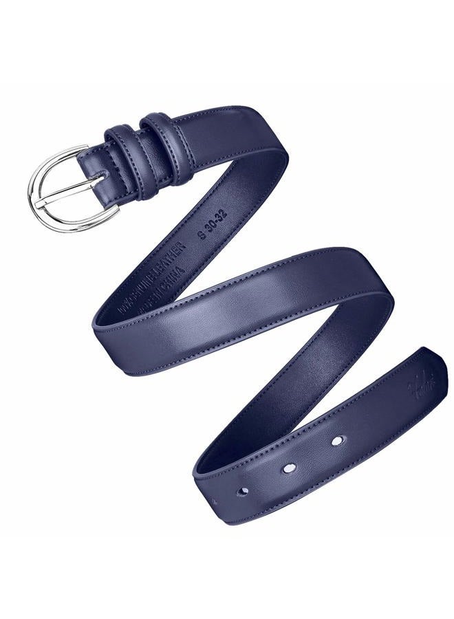 Falari Women Genuine Leather Belt Fashion Dress Belt With Single Prong Buckle 6028-Navy-M - Image 3