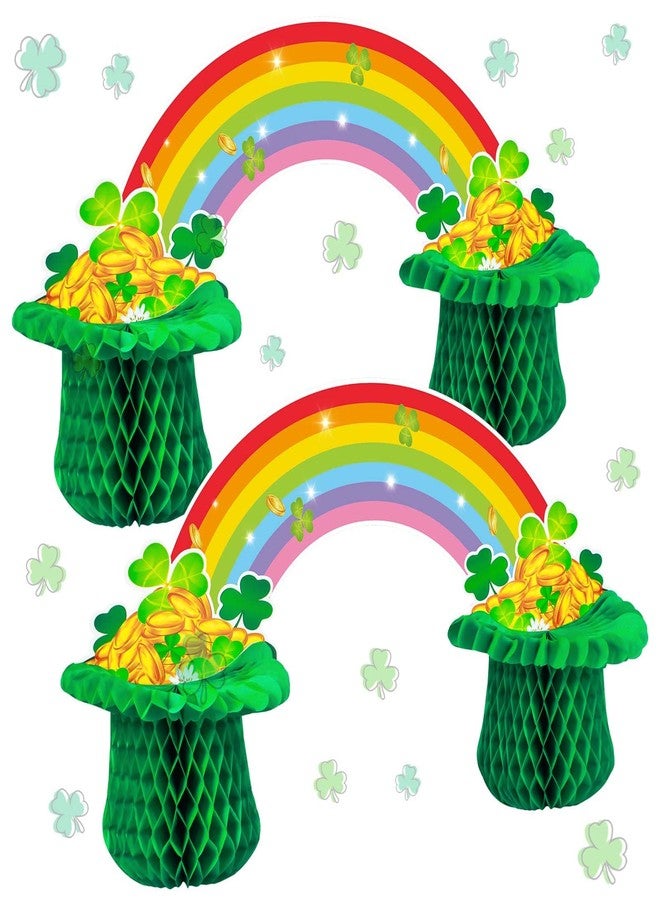 Jenaai 2 Pcs St Patricks Day Table Decorations Honeycomb Centerpieces 3D Shamrock Honeycomb Paper Centerpiece Rainbow Centerpieces Irish Table Topper Irish Decorations for Saint Patrick Party Supplies - Image 1