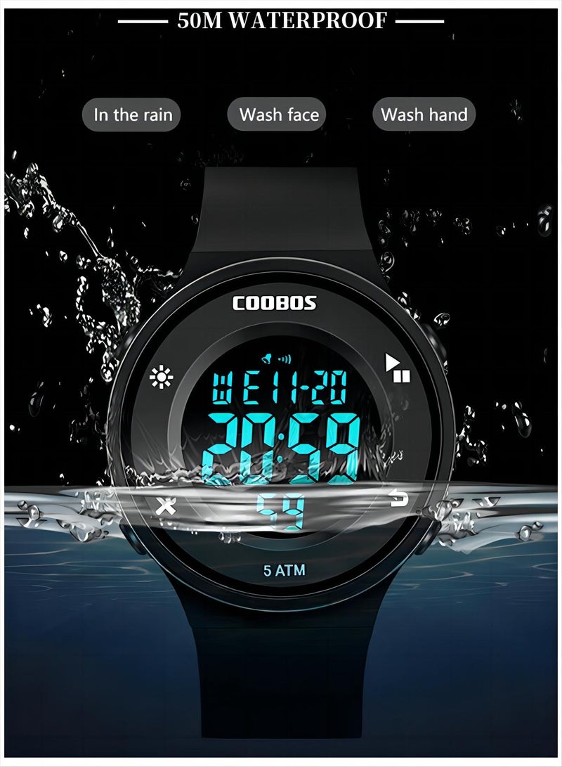 Coobos Kids Water Resistant Rubber Digital Watch White Blue  - Image 5