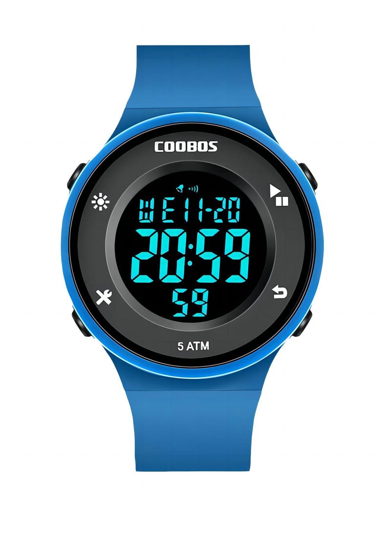 Coobos Kids Water Resistant Rubber Digital Watch White Blue  - Image 1