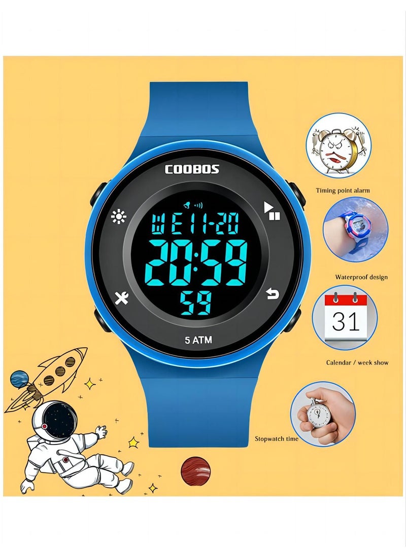 Coobos Kids Water Resistant Rubber Digital Watch White Blue  - Image 2