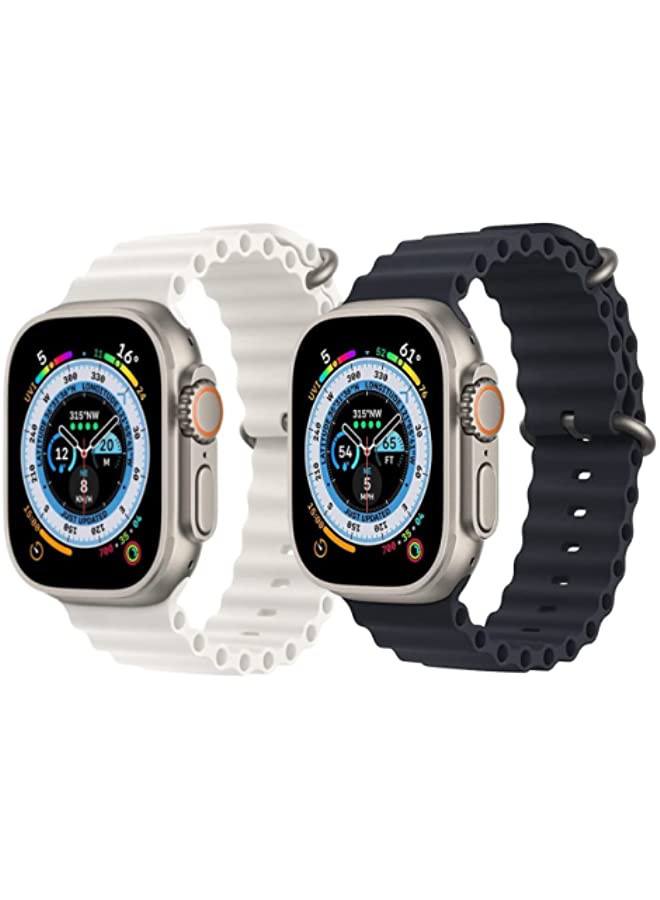 IAF Silicone Ocean Band Strap Snow White Silicone Ocean Band Strap Black Set of 2 for Apple Watch Ultra 8 49mm