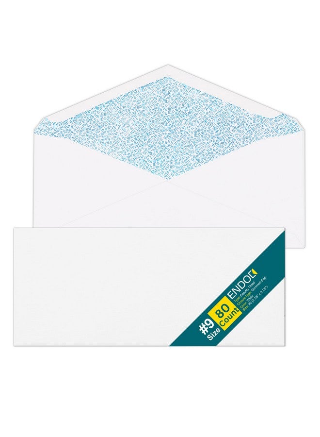 EnDoc 9 Envelopes Letter Size 80 Pack Security Tinted 3 7/8" X 8 7/8" Gummed Seal Business Envelopes Return Mailing Envelopes Legal Envelopes For Checks Invoices Statements 24Lb Plain Envelopes - Image 1