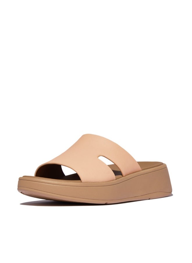 FitFlop 049-856 Fitflop Ladies F-Mode Raw-Edge Leather Flatform H-Bar Slides HM3-C13 Beige  - Image 3