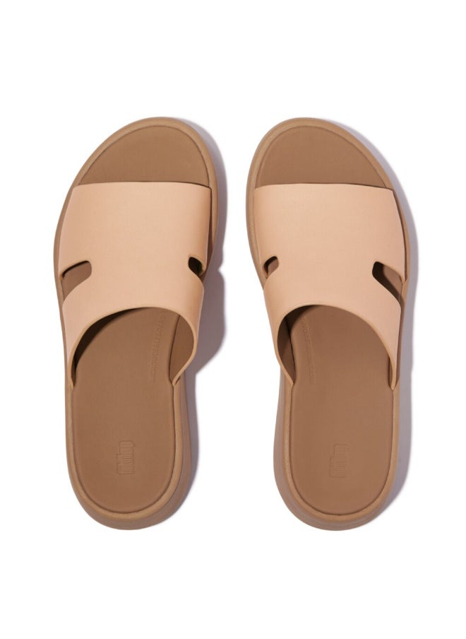 FitFlop 049-856 Fitflop Ladies F-Mode Raw-Edge Leather Flatform H-Bar Slides HM3-C13 Beige  - Image 2