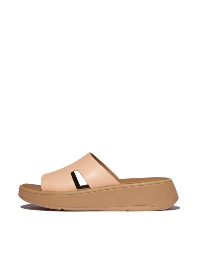 FitFlop 049-856 Fitflop Ladies F-Mode Raw-Edge Leather Flatform H-Bar Slides HM3-C13 Beige  - Image 1