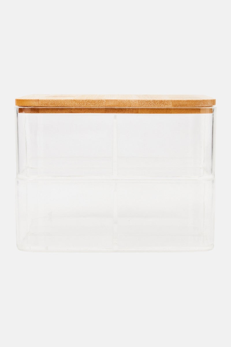 Oasis Home 2 Tier Compact Organizer With Mirror And Bamboo Lid, Transparent - Image 1