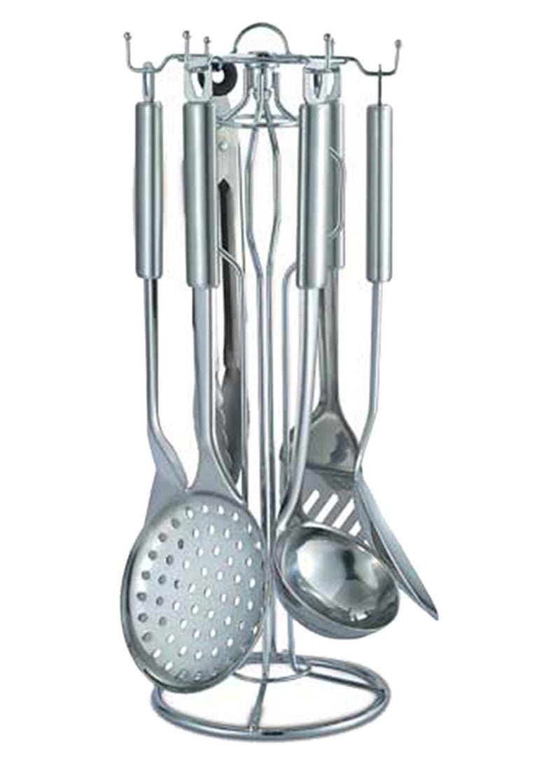 6-Piece Cooking Tool Set With Stand Silver 16x16x41cm