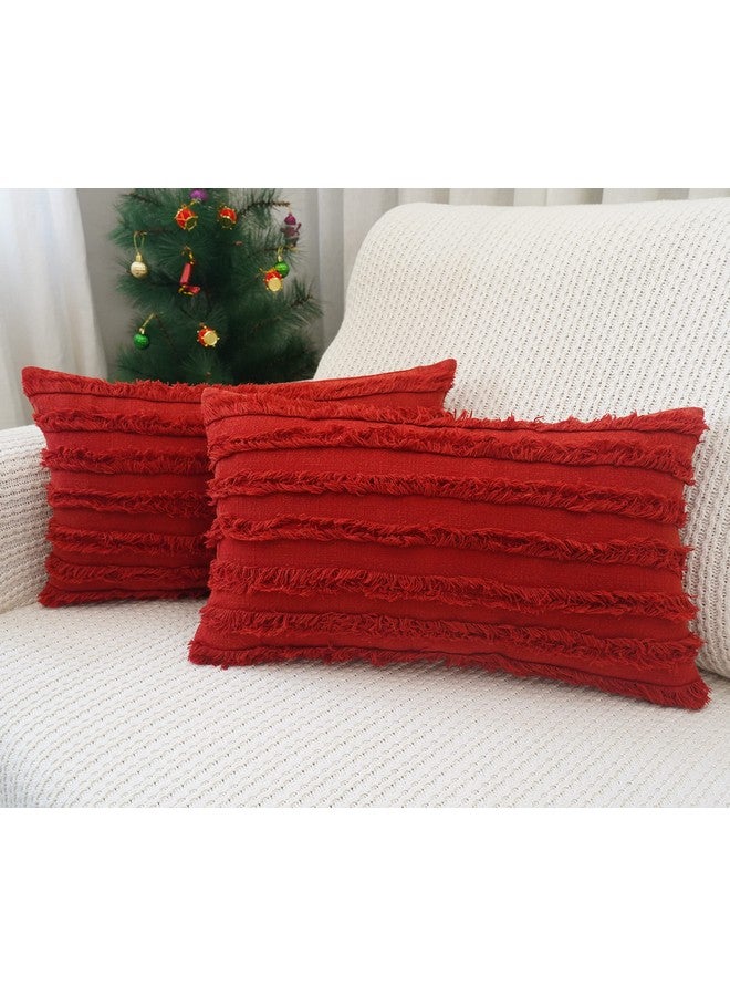 mosey Rectangle Cushion Covers 12x18 Set of 2 | Boho Rectangular Cushion Covers 12 Inch x 18 Inch | Lumbar 12 18 Cushion Cover Red - Image 1