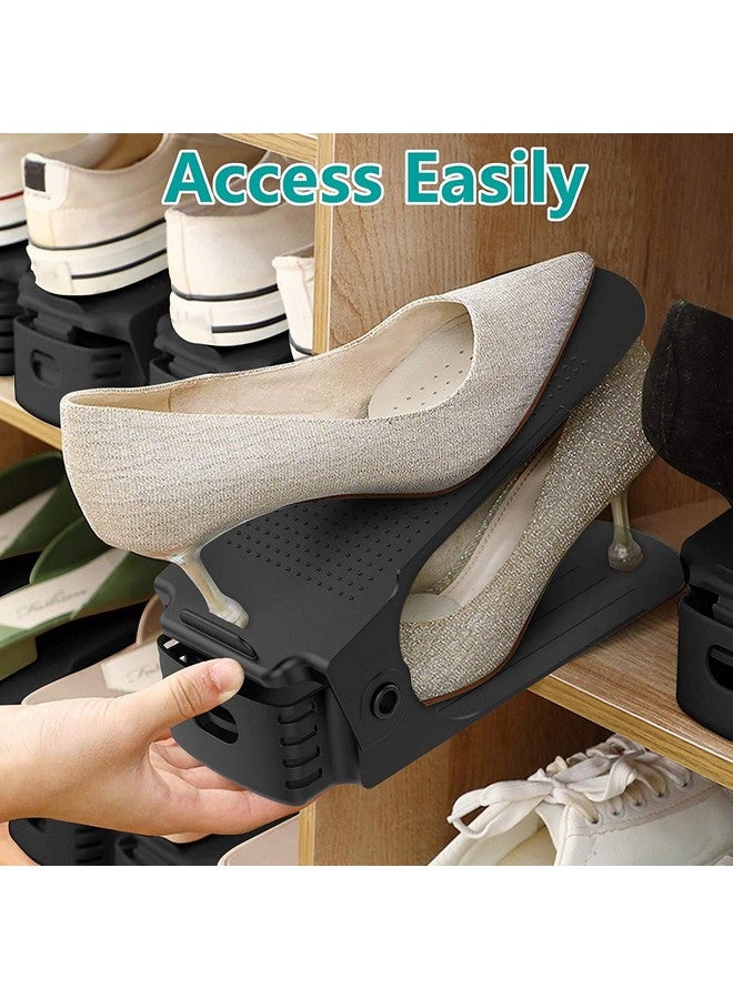 NYALKARAN NYALKARAN Plastic Shoe Slots Organizer Space Saver Double Deck Shoe Rack Adjustable Shoe Slots for Closet Organization (Black, Pack of 2) - Image 5