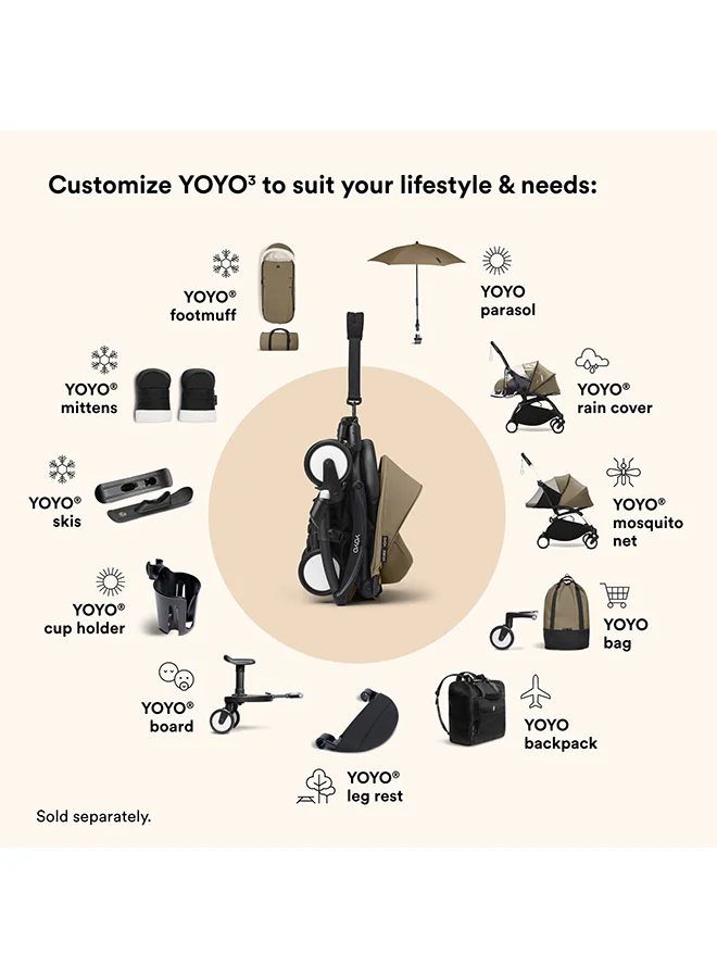 ستوك حزمة ستوكي YOYO 0+ حديثي الولادة، عش رضيع مسطح مع حزام خماسي النقاط ومظلة UPF 50+، قابلة للطي مع هيكل عربة الأطفال، حل سفر خفيف الوزن من الولادة حتى 9 كجم، لون توفي