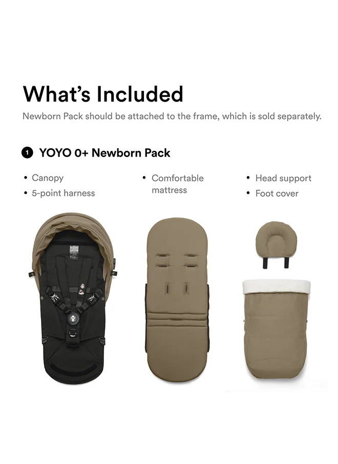 ستوك Yoyo 0+ Newborn Pack, Newborn Stroller With Fully Reclining Seat And Newborn Nest, Toffee Color