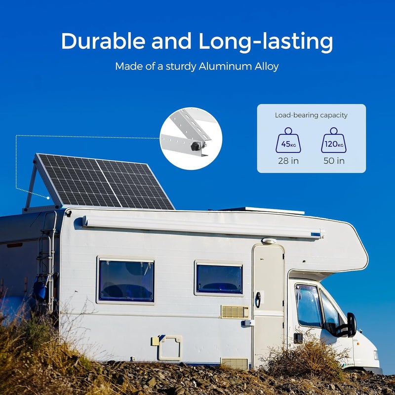 Renogy 50in Adjustable Solar Panel Mount Brackets with Foldable Tilt Legs on Any Flat Surface for RV, Roof, Boat, Supports Up to 320W, Over 160W N-Type Panels or 2 x 100W Panels - Image 5