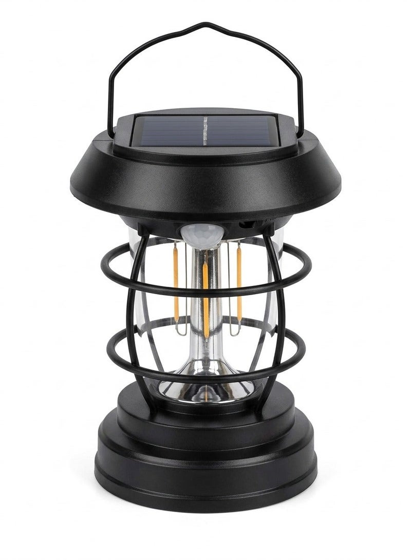 كوبا لمبة خارجية تعمل بالطاقة الشمسية مع حساس حركة إضاءة LED قوية بتصميم فانوس كلاسيكي، مقاومة للماء، شحن شمسي + USB-C، مثالية للحدائق والمداخل والتخييم - Image 2