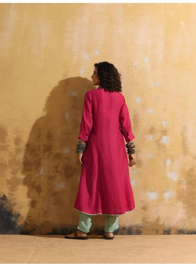 ترو برونز trueBrowns Pink Muslin Silk A-line Kurta Pant Set