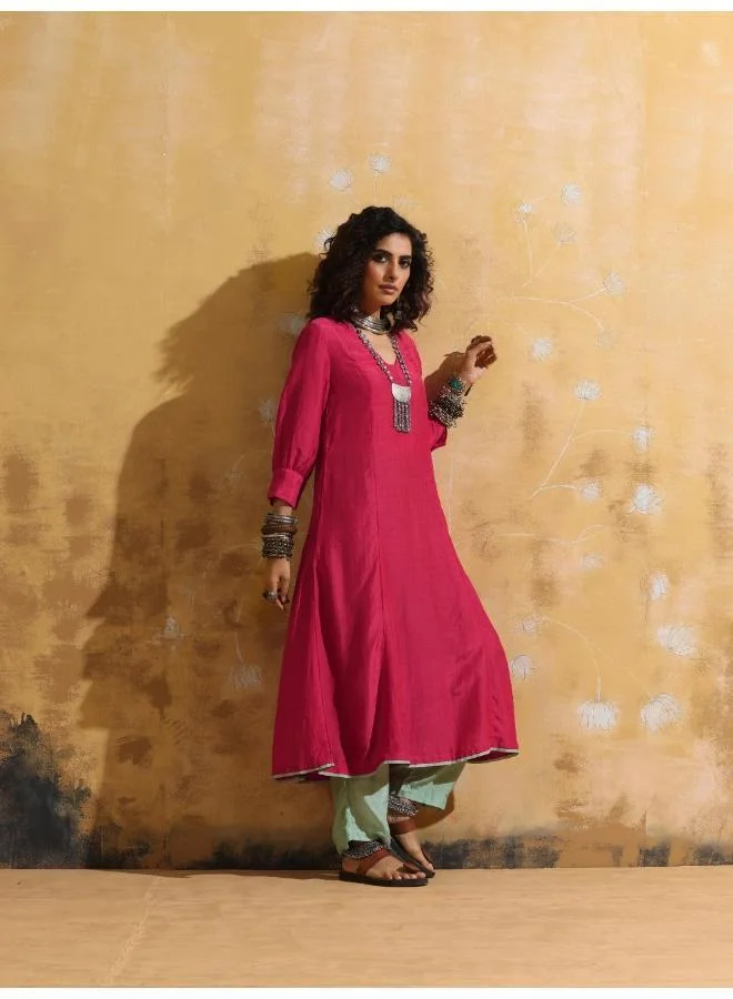 trueBrowns trueBrowns Pink Muslin Silk A-line Kurta Pant Set