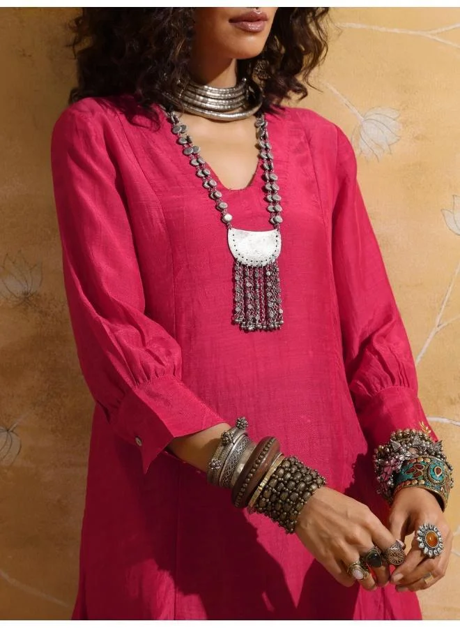 trueBrowns trueBrowns Pink Muslin Silk A-line Kurta Pant Set