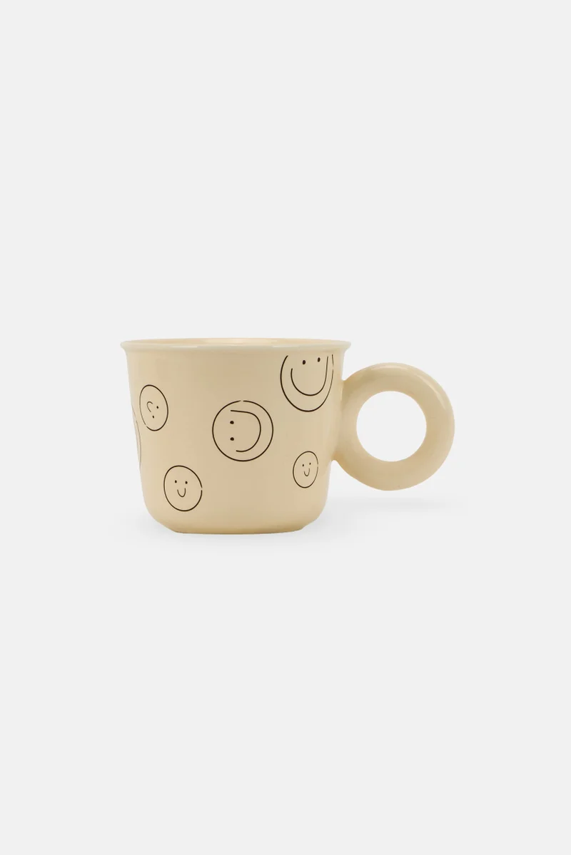 موي موتشو Stoneware Graphic Print Cup 330 ml, Cream