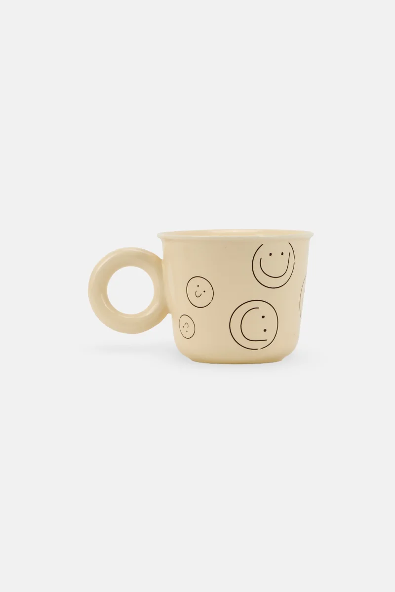 موي موتشو Stoneware Graphic Print Cup 330 ml, Cream