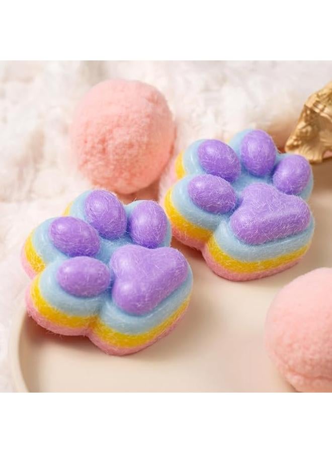 2Pcs Rainbow Taba Cat Paw Squishy Toy, Colorful Cat Paw Squeeze Toys for Stress Relief, Cute Soft Kitty Fidget Toys for Adults Kids