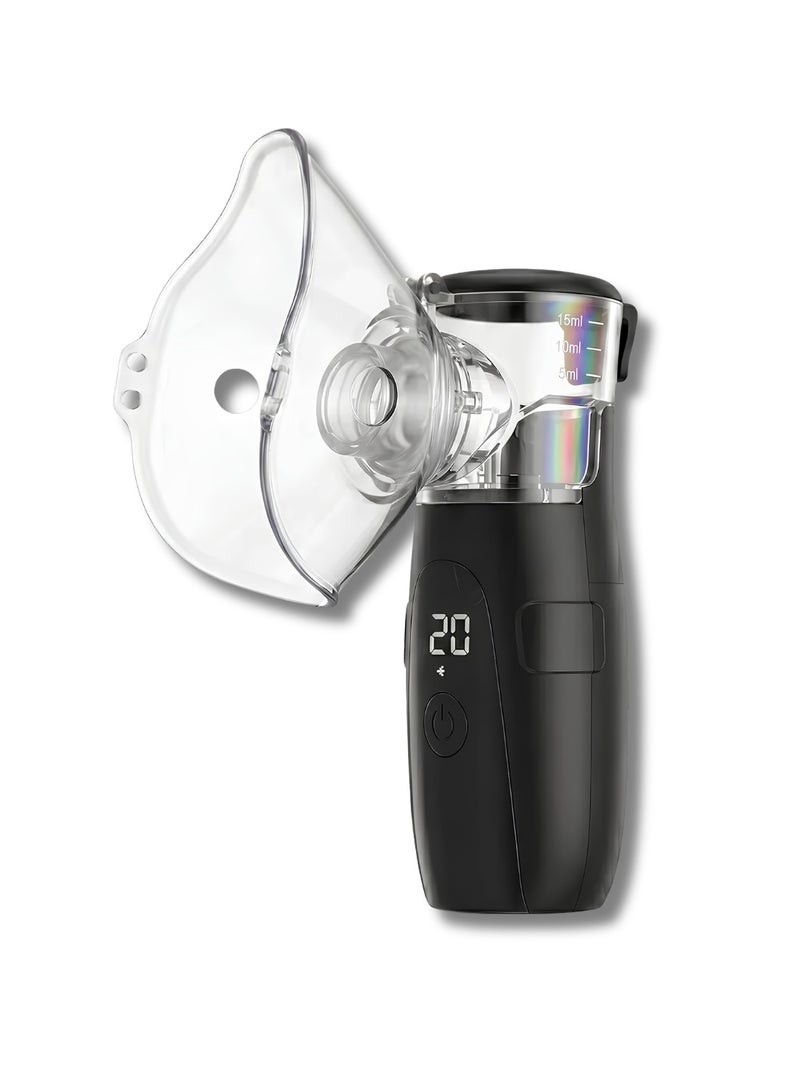 Portable Nebulizer Machine Mesh Nebulizer for Kids and Adults Handheld Rechargeable Ultrasonic Nebuliser with Digital Display Screen and Adjustable Mist Control Modes Silent Inhaler Machine Black - Image 1