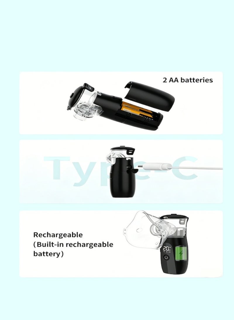 Portable Nebulizer Machine Mesh Nebulizer for Kids and Adults Handheld Rechargeable Ultrasonic Nebuliser with Digital Display Screen and Adjustable Mist Control Modes Silent Inhaler Machine Black - Image 2