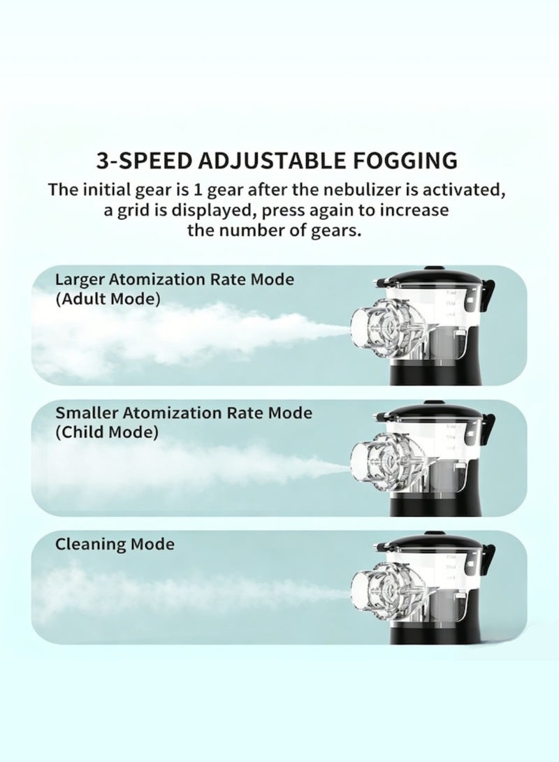 Portable Nebulizer Machine Mesh Nebulizer for Kids and Adults Handheld Rechargeable Ultrasonic Nebuliser with Digital Display Screen and Adjustable Mist Control Modes Silent Inhaler Machine Black - Image 4