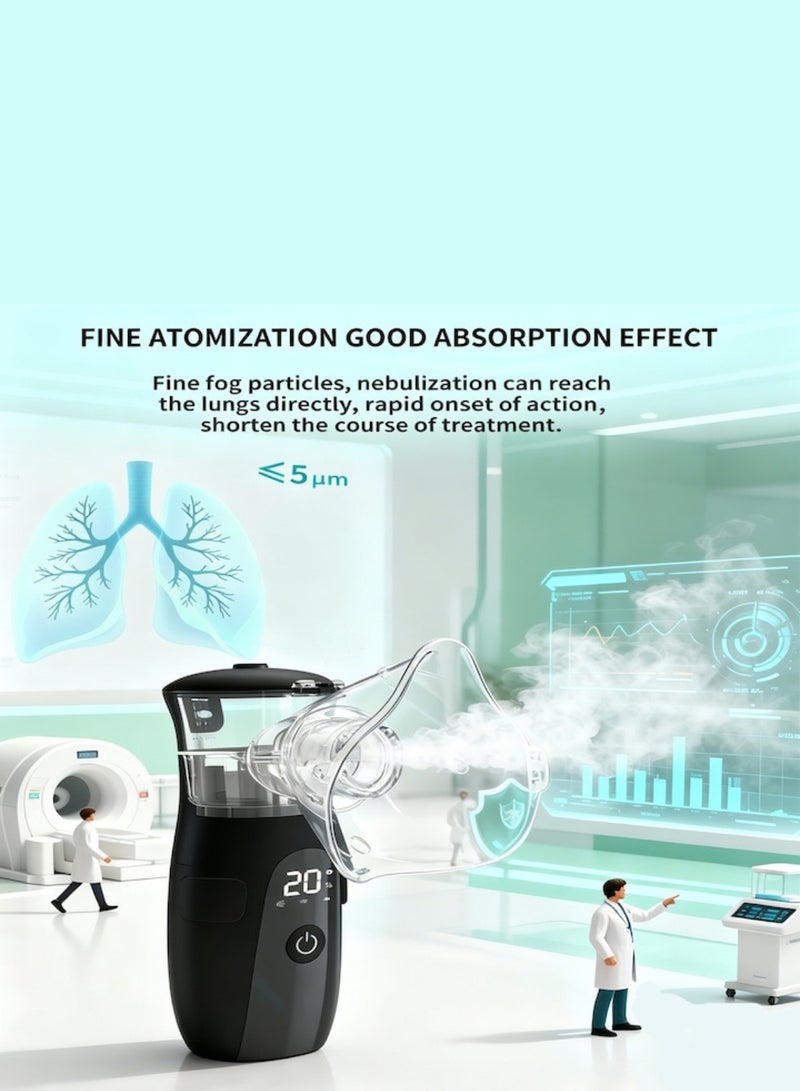 Portable Nebulizer Machine Mesh Nebulizer for Kids and Adults Handheld Rechargeable Ultrasonic Nebuliser with Digital Display Screen and Adjustable Mist Control Modes Silent Inhaler Machine Black - Image 5